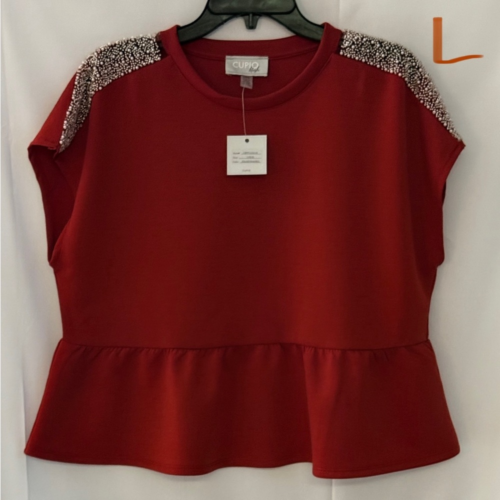 Cupio Women's Red Short Sleeve Peplum Top
